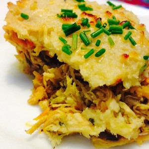 Escondidinho de frango com creme de couve flor